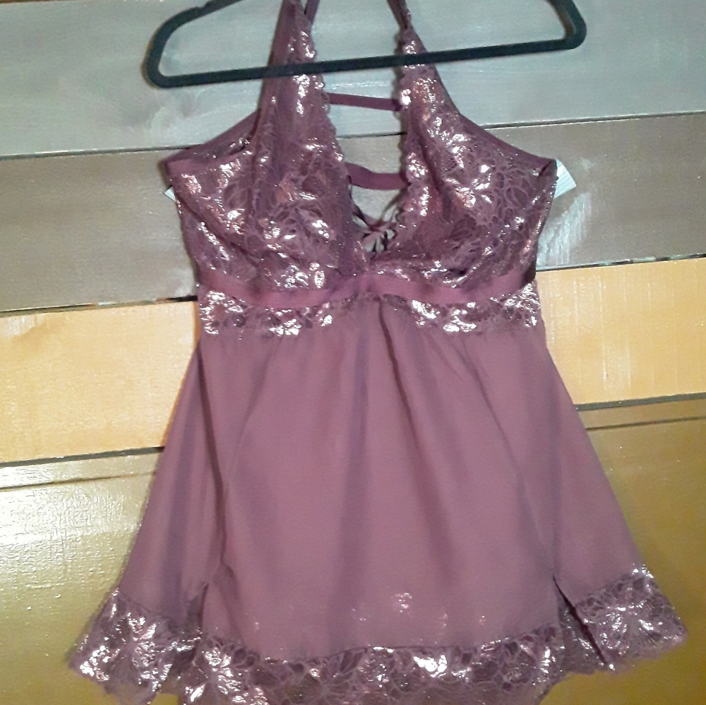 NWT Torrid 2 SEXY maroon w/bling Lace  Head Turning Babydoll Strappy Lingerie